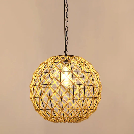 Antique Caged Pendant Light With Hemp Rope - Brown 1-Light For Restaurants / A