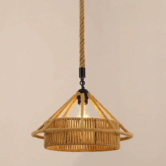 Antique Caged Pendant Light With Hemp Rope - Brown 1-Light For Restaurants / K