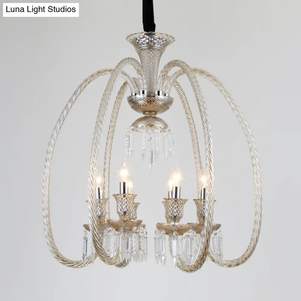 Antique Chandelier For Living Room Pendant - 6/8 Heads Curving Cognac Glass Arm & Clear Crystal