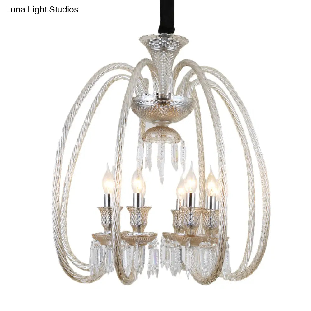 Antique Chandelier For Living Room Pendant - 6/8 Heads Curving Cognac Glass Arm & Clear Crystal