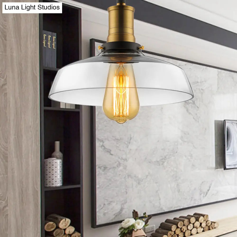 Antique Clear Glass Barn Pendant Ceiling Light: Bronze/Brass 1-Light Lamp For Dining Room Brass