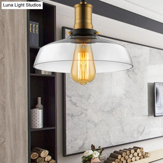 Antique Clear Glass Barn Pendant Ceiling Light: Bronze/Brass 1-Light Lamp For Dining Room Brass