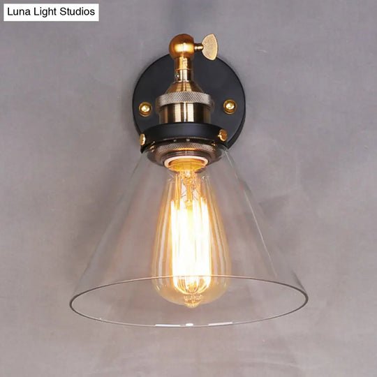 Antique Clear Glass Conical Wall Sconce With Single Bulb For Corridors