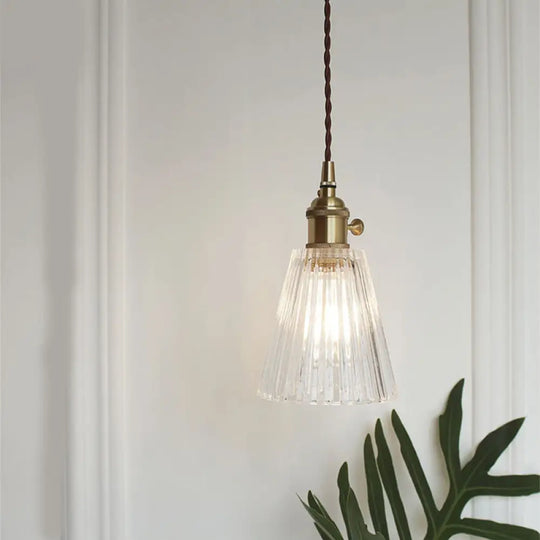 Antique Clear Glass Hanging Brass Pendant Light Fixture With Lattice/Grid Design - Ideal For Dining