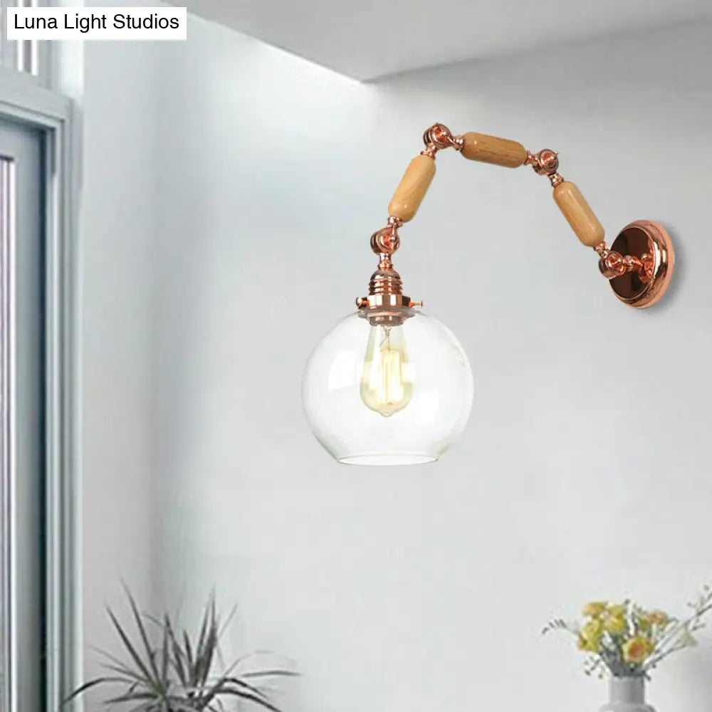 Antique Clear Glass Rose Gold Wall Light With Extendable Arm - Globe Living Room Sconce