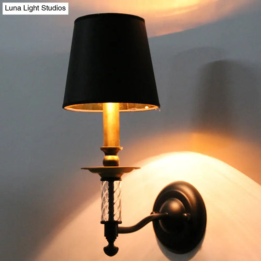 Antique Conical Foyer Sconce Light With Black Wall Mount And Acrylic Accent