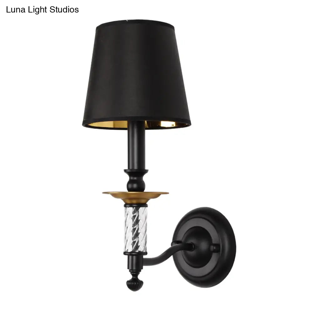 Antique Conical Foyer Sconce Light With Black Wall Mount And Acrylic Accent