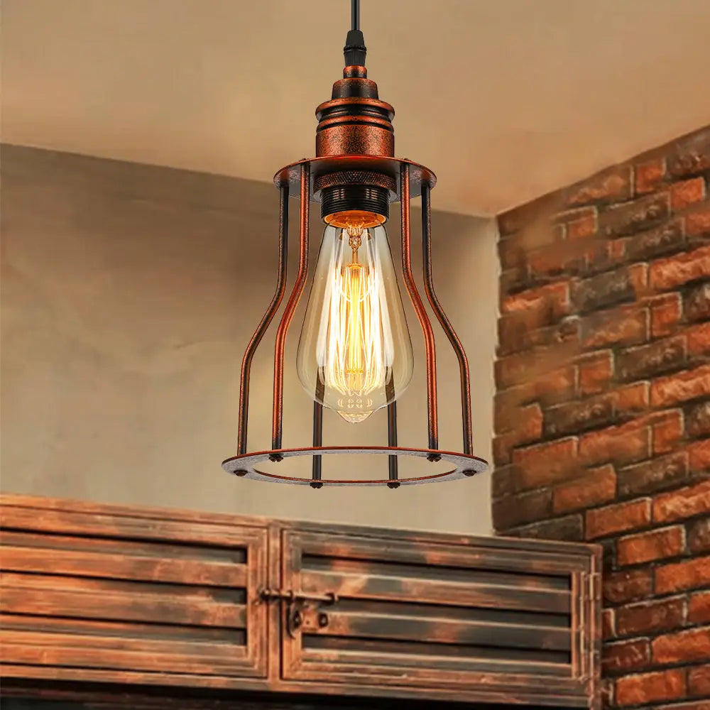Antique Copper Pendant Lighting - Stylish Metallic Wire Guard Ceiling Light For Restaurants