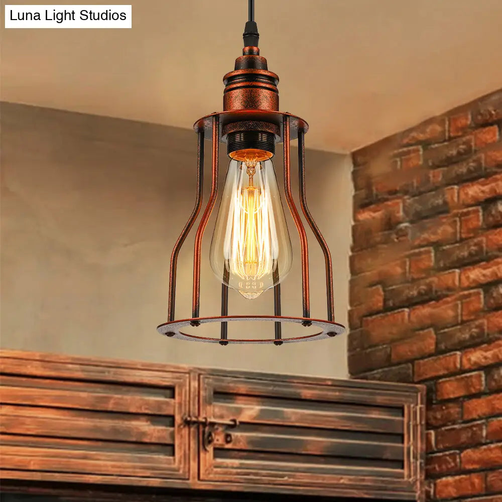Copper Pendant Lighting With Antique Stylish Metallic Wire Guard - Perfect For Restaurants