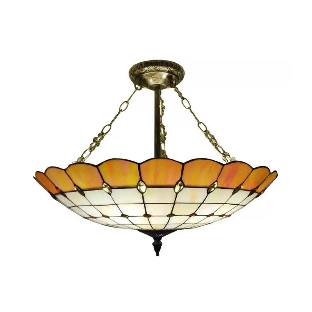 Antique Copper Tiffany Style Bedroom Ceiling Light - 4-Light Domed Semi Flush Mount With Glass