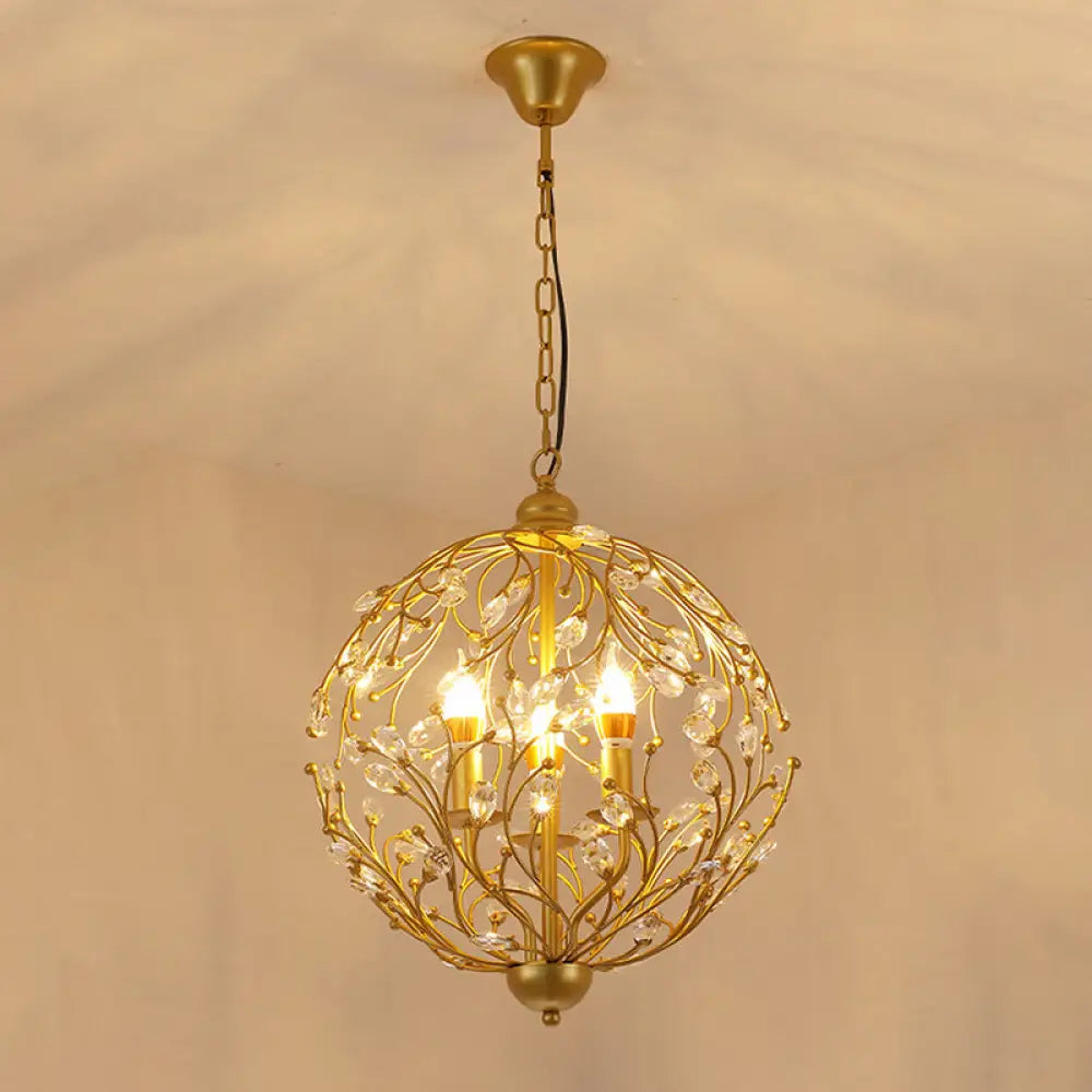 Antique Crystal Chandelier - 3-Light Brass Hanging Ceiling Light For Dining Room