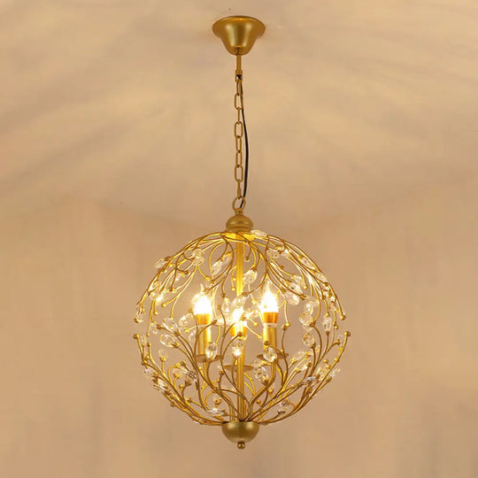 Antique Crystal Chandelier - 3-Light Brass Hanging Ceiling Light For Dining Room