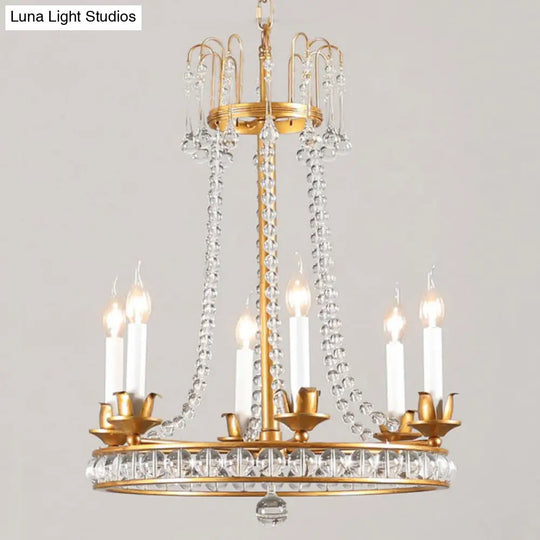 Antique Crystal Chandelier: Elegant 6-Head Candle Style Ceiling Hang Light For Living Room