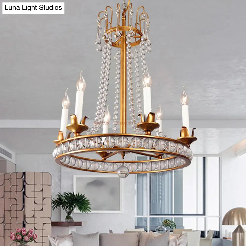 Antique Crystal Chandelier: Elegant 6-Head Candle Style Ceiling Hang Light For Living Room