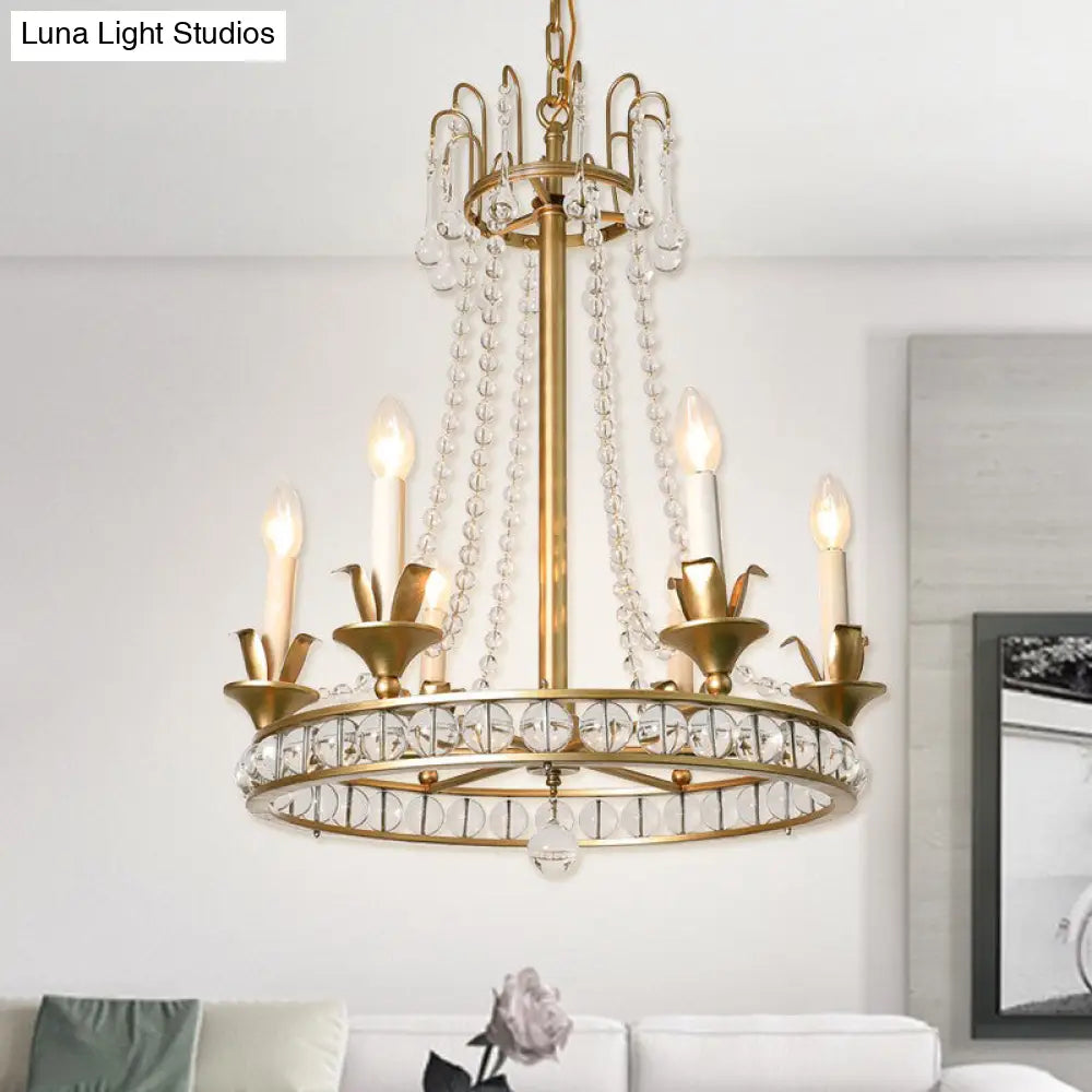 Antique Crystal Chandelier: Elegant 6-Head Candle Style Ceiling Hang Light For Living Room