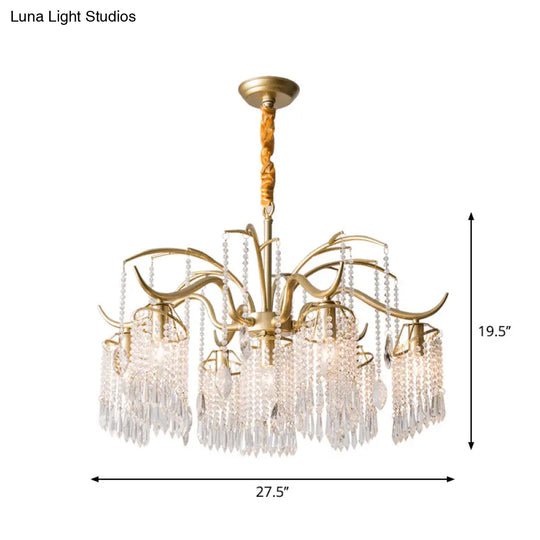 Antique Crystal Tassel Chandelier Lamp With Gold Finish - Elegant Bedroom Hanging Light Fixture