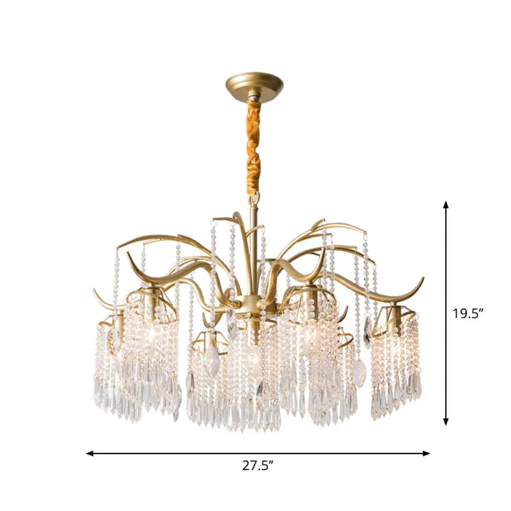 Antique Crystal Tassel Chandelier Lamp With Gold Finish - Elegant Bedroom Hanging Light Fixture 7 /