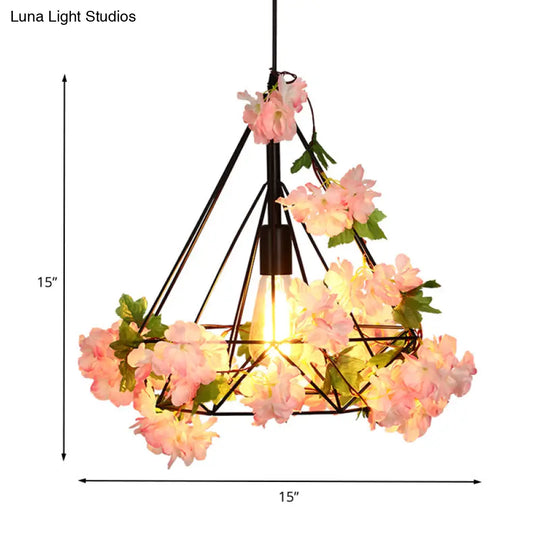 Antique Diamond Metal Pendant Led Ceiling Light With Cherry Blossom Design For Restaurants -