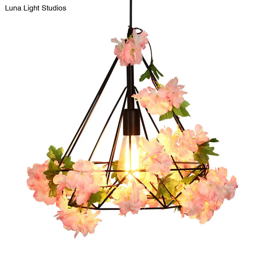 Antique Diamond Metal Pendant Led Ceiling Light With Cherry Blossom Design For Restaurants -