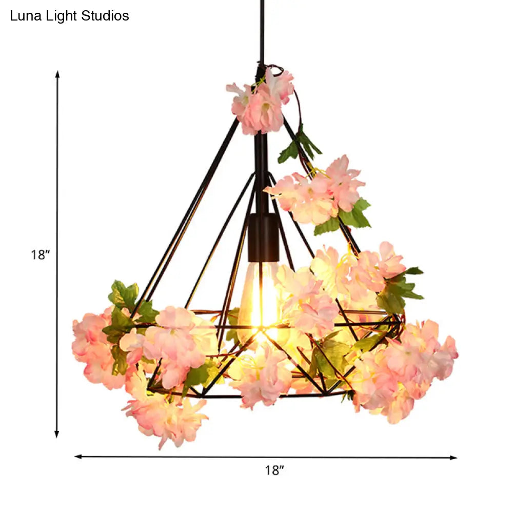 Antique Diamond Metal Pendant Led Ceiling Light With Cherry Blossom Design For Restaurants -