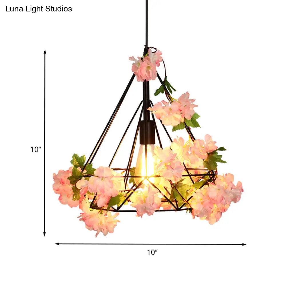 Antique Diamond Metal Pendant Led Ceiling Light With Cherry Blossom Design For Restaurants -