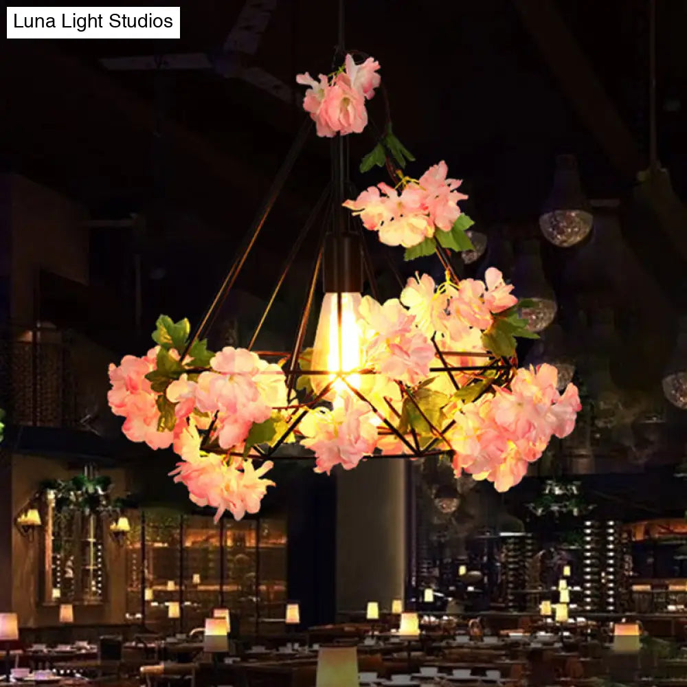 Antique Diamond Metal Pendant Led Ceiling Light With Cherry Blossom Design For Restaurants -