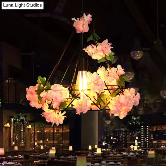 Antique Diamond Metal Pendant Led Ceiling Light With Cherry Blossom Design For Restaurants -