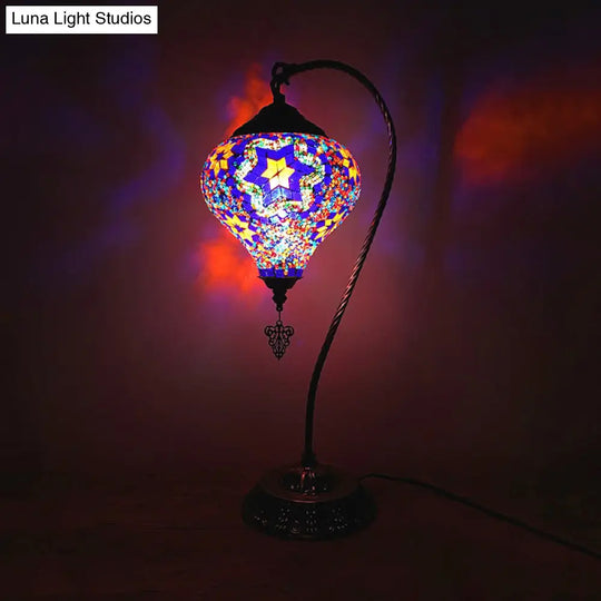 Antique Droplet Glass Shade Restaurant Table Lamp With Colorful Bulb