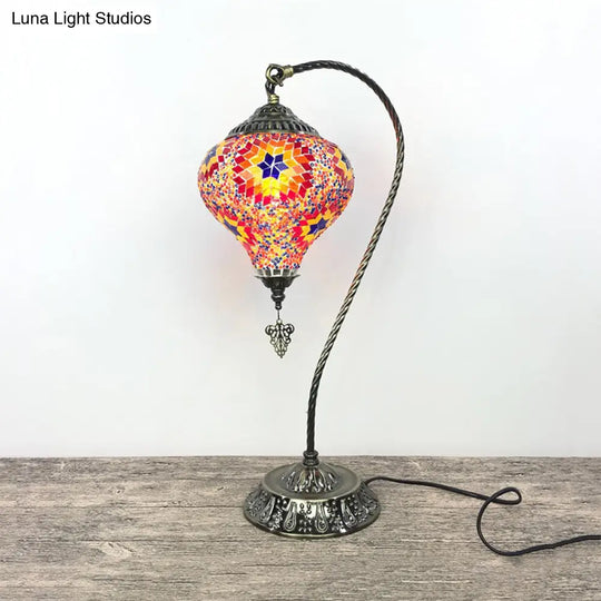 Antique Droplet Glass Shade Restaurant Table Lamp With Colorful Bulb