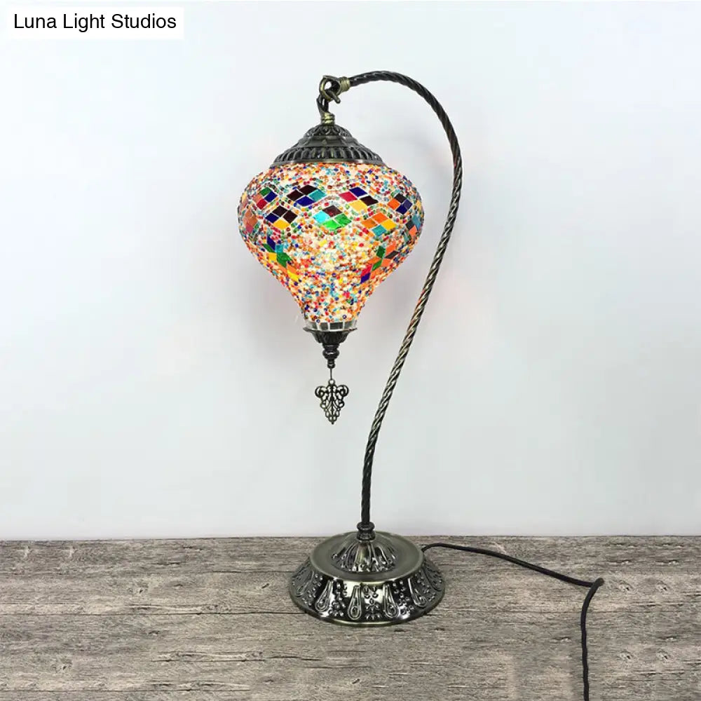 Antique Droplet Glass Shade Restaurant Table Lamp With Colorful Bulb