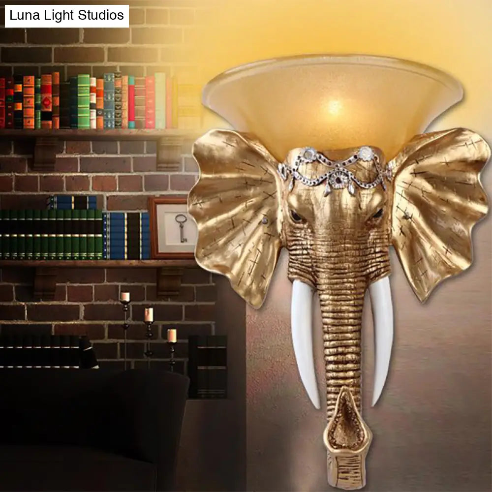 Antique Elephant Living Room Wall Sconce Light - Resin Gold Finish 1 13/16 Wide