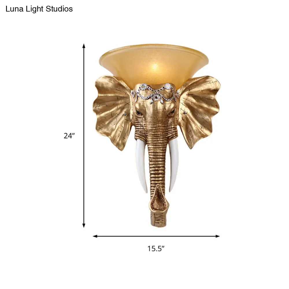 Antique Elephant Living Room Wall Sconce Light - Resin Gold Finish 1 13/16 Wide