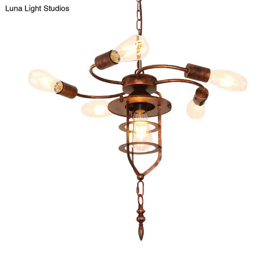 Rustic Antique Exposed Bulb Chandelier Light - 5 Lights Hanging Lamp With Wrought Iron Frame Perfect