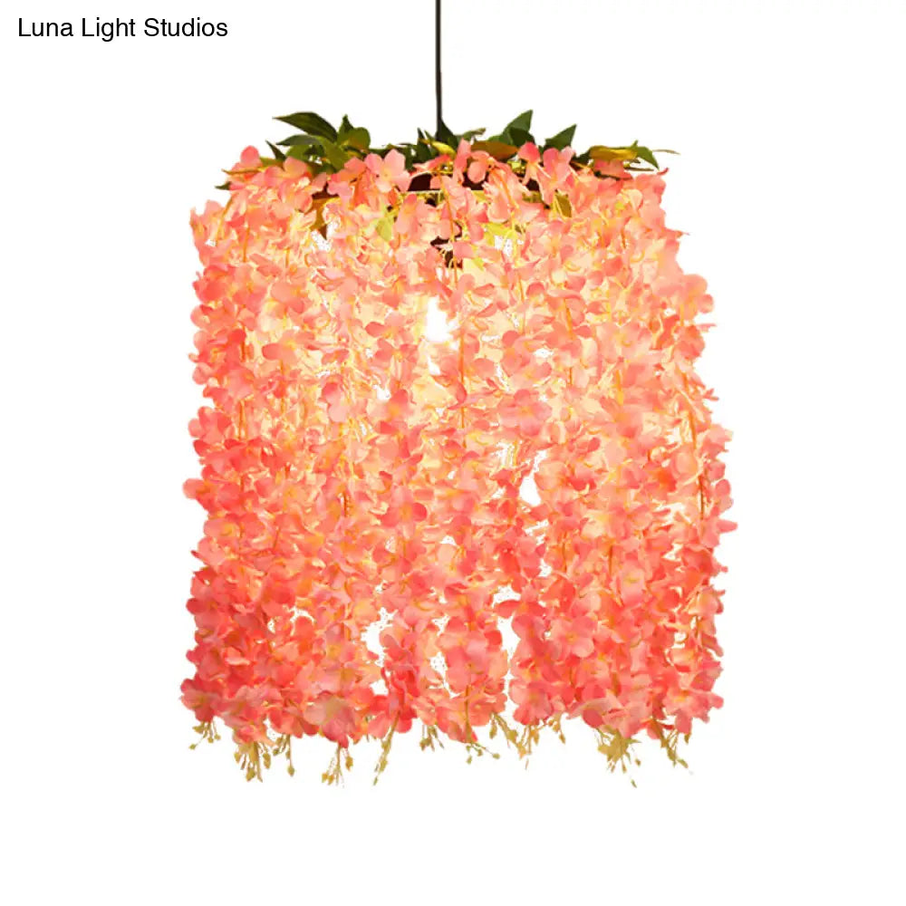 Antique Floral Metal Pendant Restaurant Light In Pink With Led
