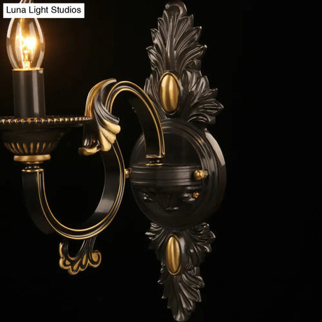 Antique Frost Glass Gold & Black Wall Lamp - Single-Bulb Flared Lighting For Aisle