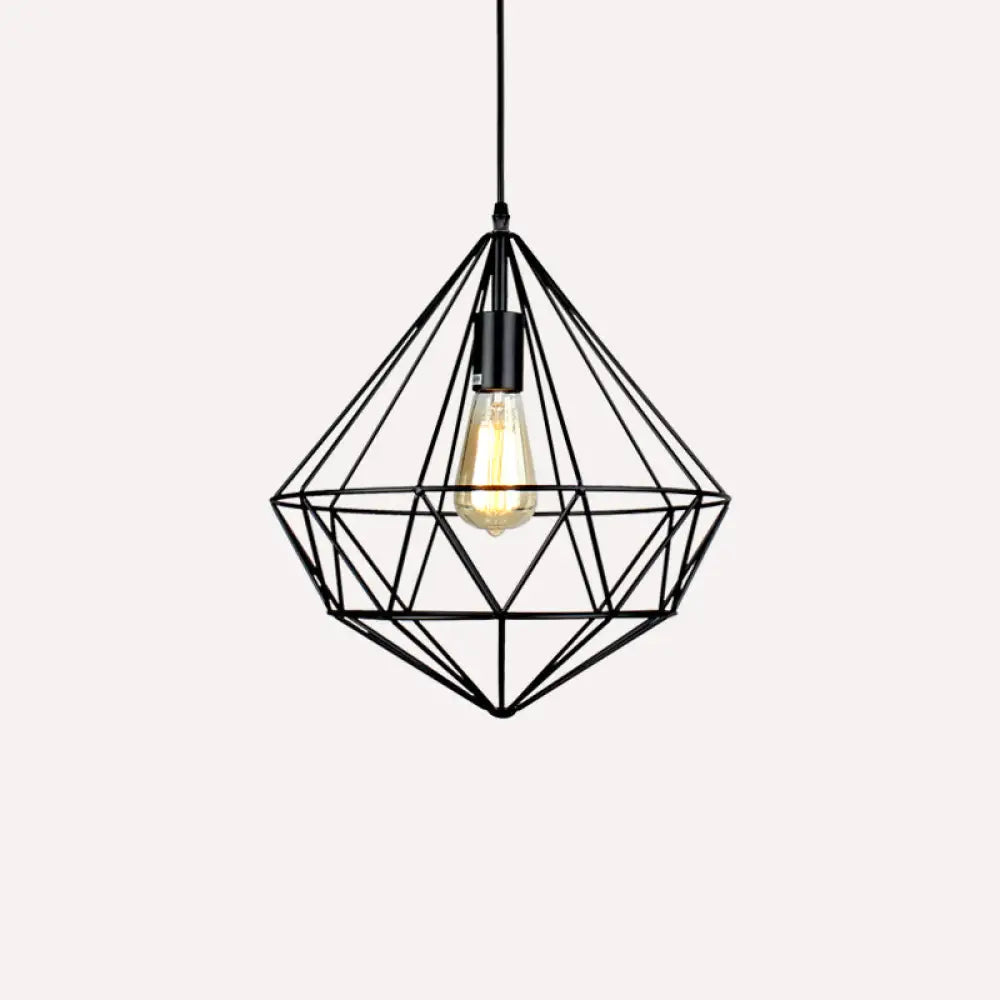 Antique Gemstone Iron Pendant Light – 1-Light Dining Room Hanging Fixture Black / C