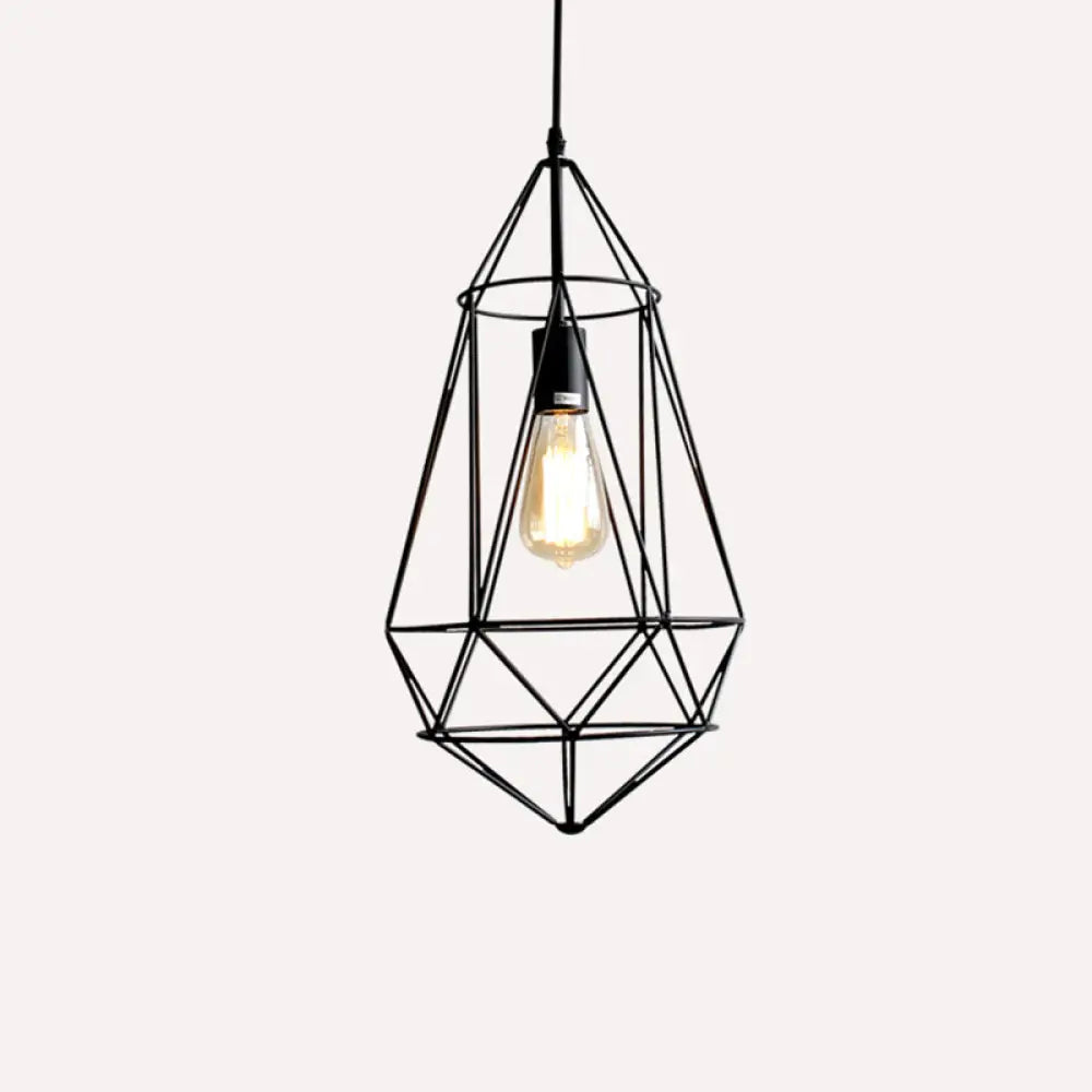 Antique Gemstone Iron Pendant Light – 1-Light Dining Room Hanging Fixture Black / D