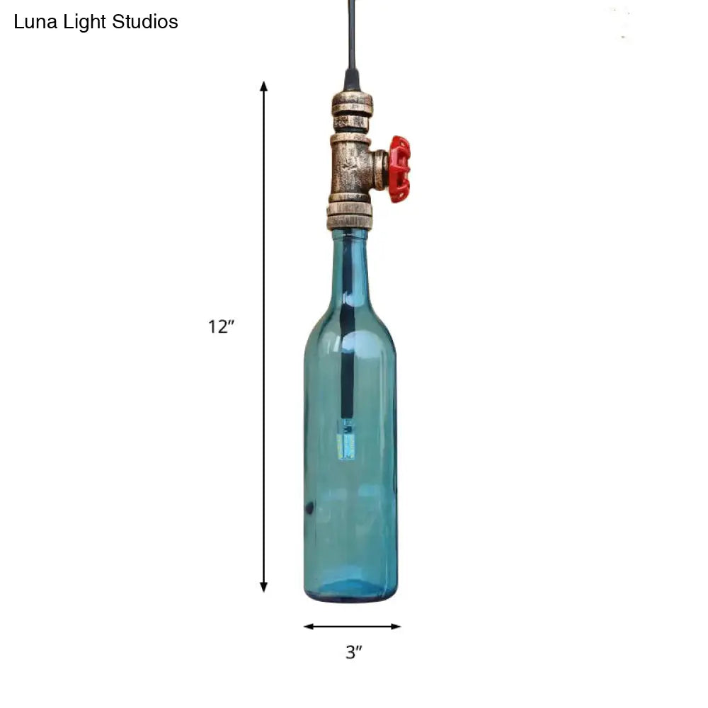 Antique Glass Pendant Light With Bottle Shade And Valve For Water Pipe Restaurant Ceiling Fixture