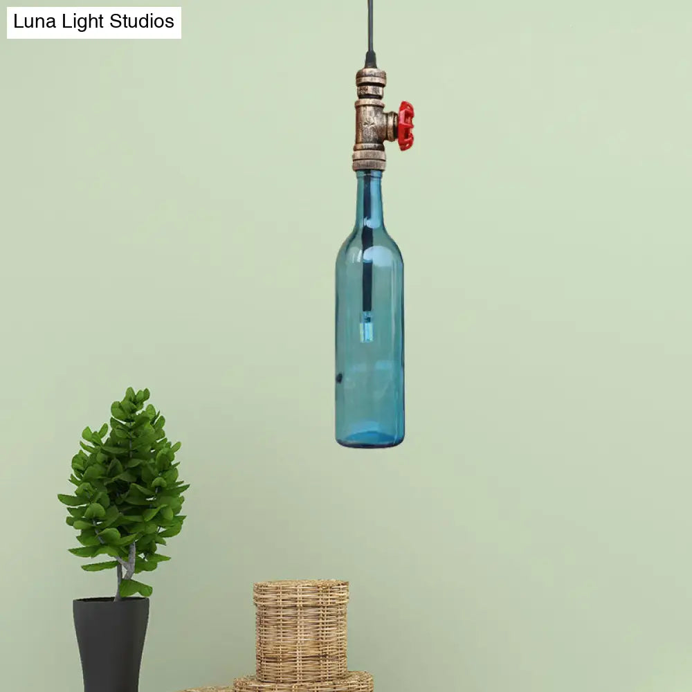 Antique Glass Water Pipe Pendant Light With Bottle Shade And Valve For Restaurant Ceiling Fixture -