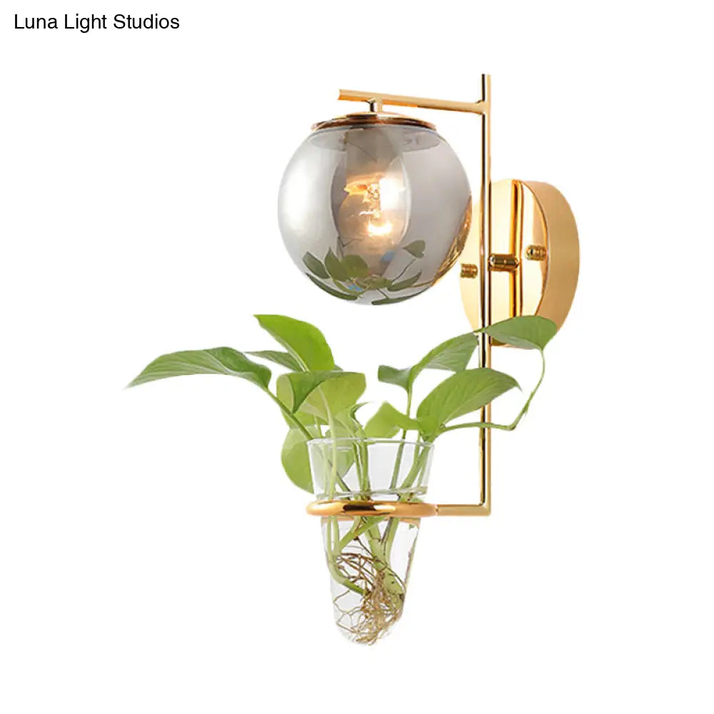 Antique Gold/Black Globe Sconce Light With Cream/Smoke Gray Glass 1-Head Wall Lamp For Bedroom Clear