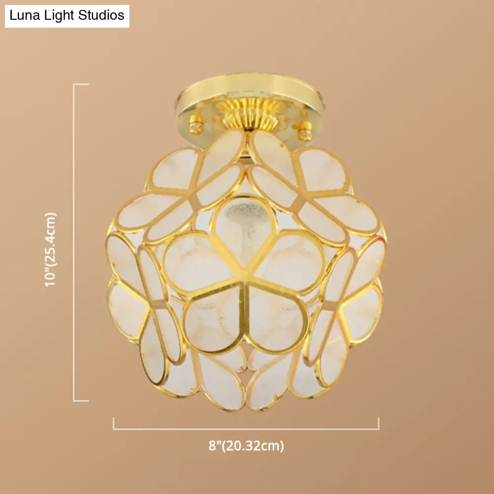 Antique Gold Colonial Style Petal Polyhedron Ceiling Light Flush - Mount Lamp
