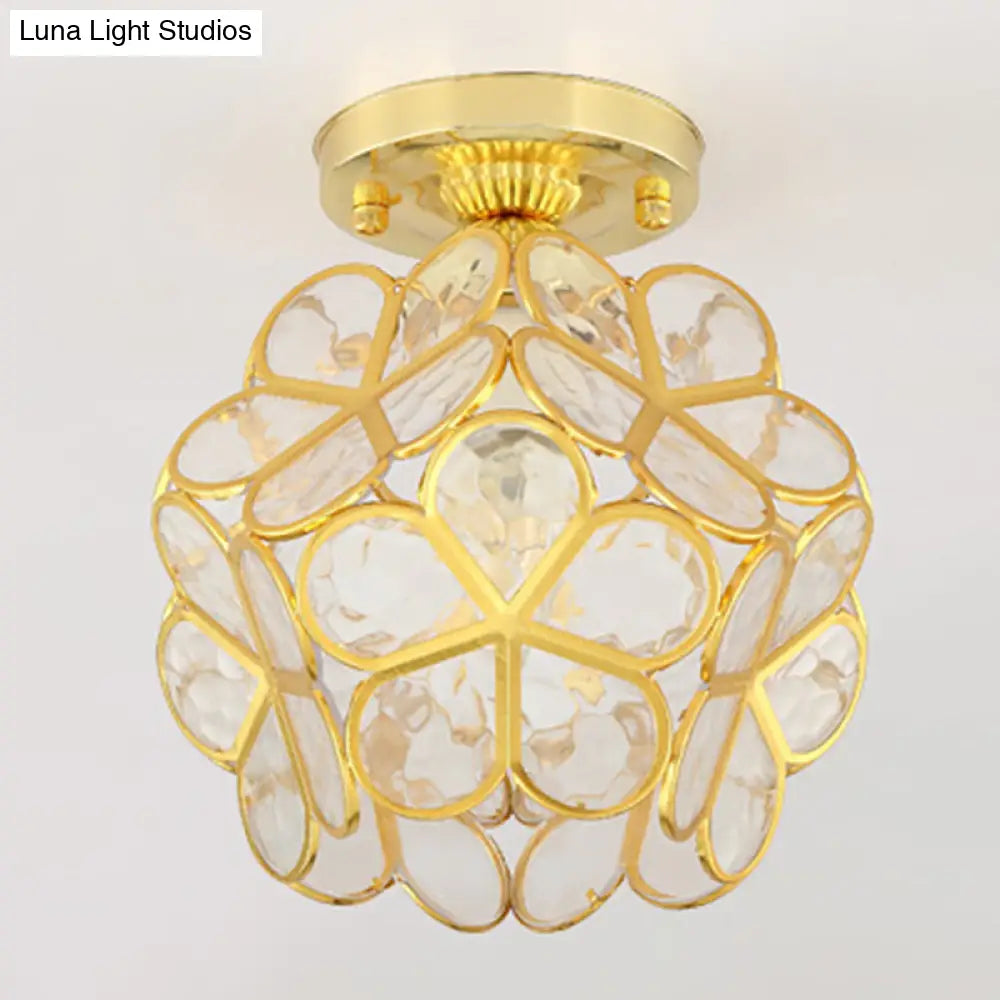 Antique Gold Colonial Style Petal Polyhedron Ceiling Light Flush-Mount Lamp