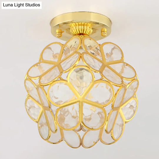 Antique Gold Colonial Style Petal Polyhedron Ceiling Light Flush - Mount Lamp