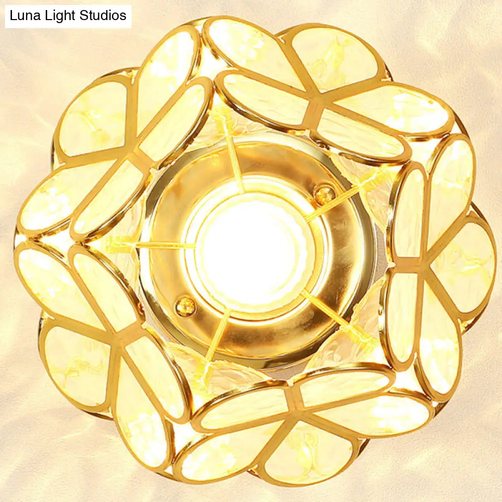 Antique Gold Colonial Style Petal Polyhedron Ceiling Light Flush-Mount Lamp