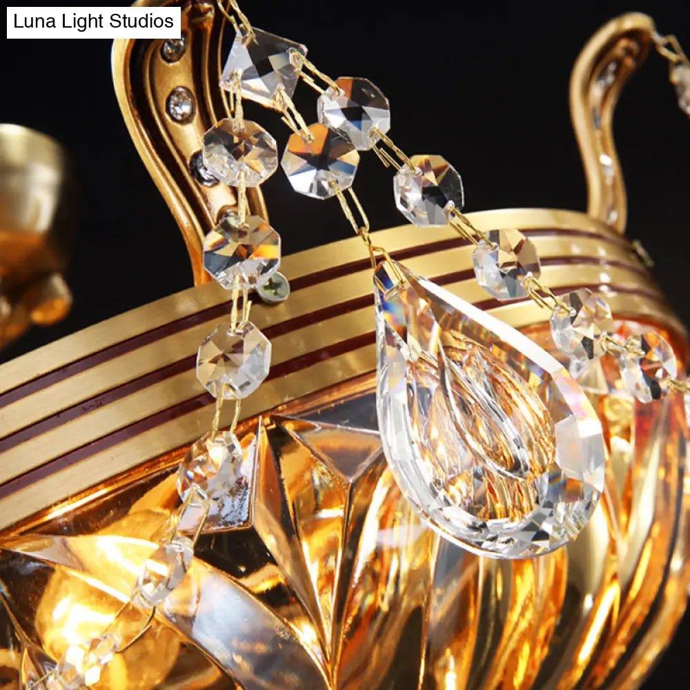 Antique Gold Crystal Flush Mount Ceiling Light With Elegant Draping