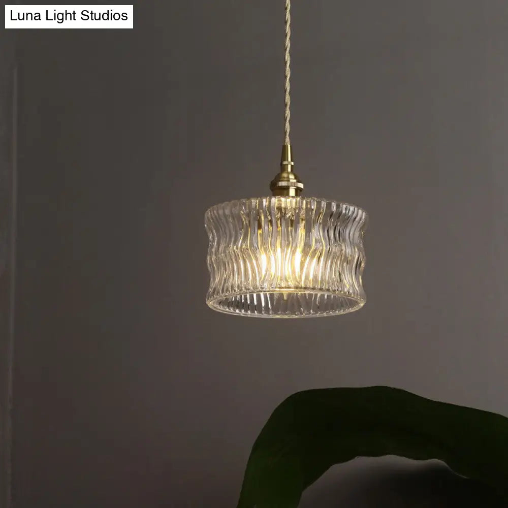 Antique Clear Ribbed Glass Gold Ceiling Pendant Lamp