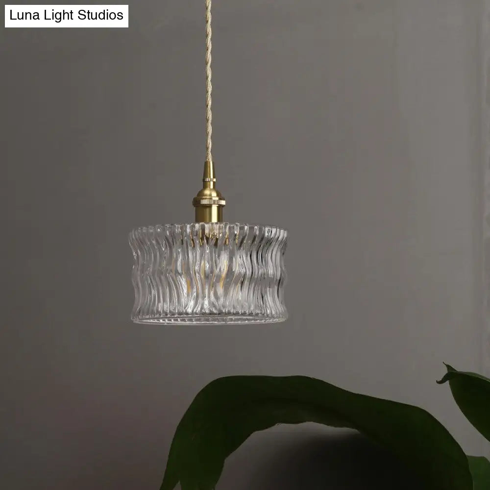 Antique Clear Ribbed Glass Gold Ceiling Pendant Lamp