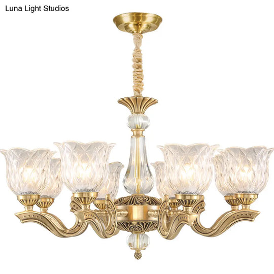 Antique Gold Scalloped Crystal Glass Chandelier With 3 Lights