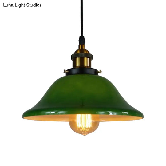 Antique Green Glass 1-Light Brass Pendant Fixture With Adjustable Pulley – Living Room Ceiling