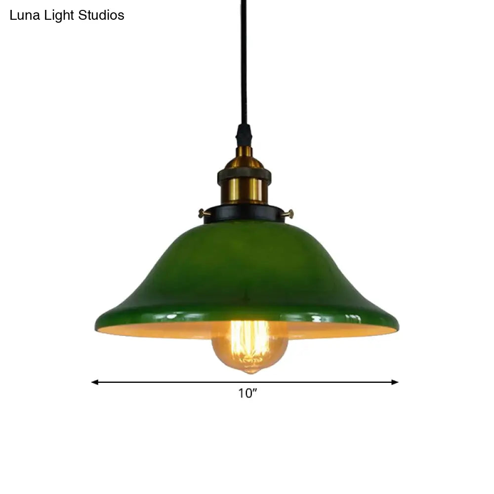 Antique Green Glass 1-Light Brass Pendant Fixture With Adjustable Pulley – Living Room Ceiling